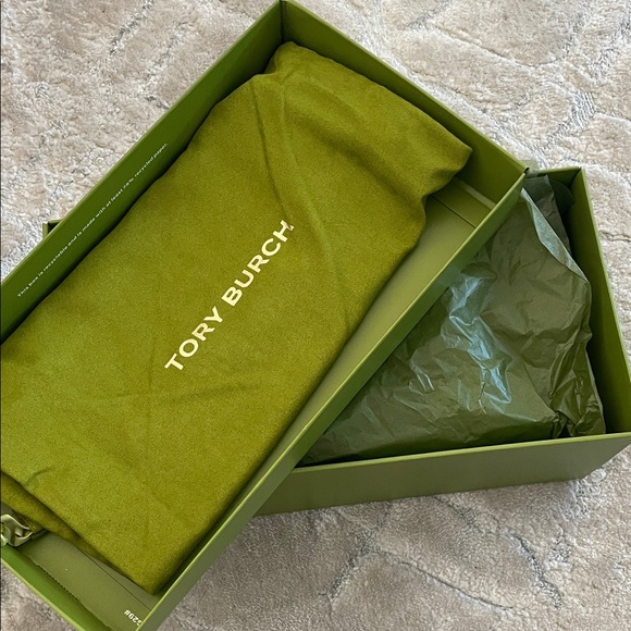 Tory Burch Taupe Georgia Slide Sandals with Gold Emblem - Picture 9 of 11